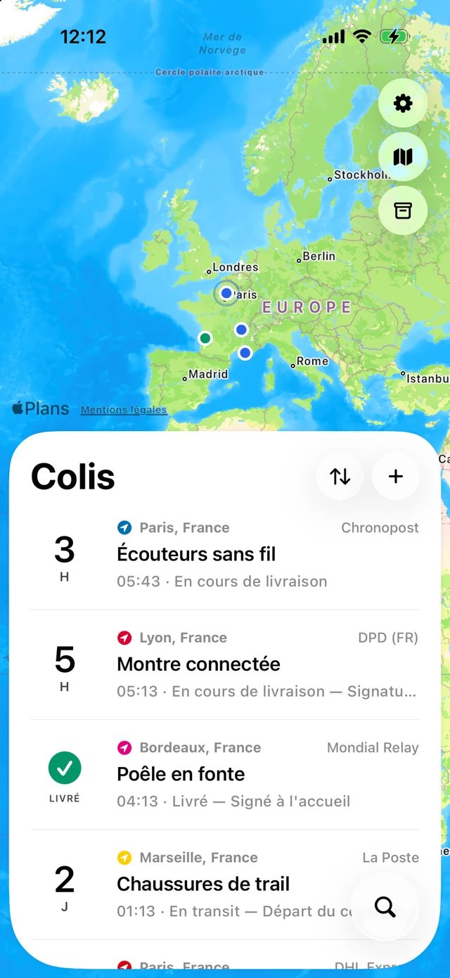 La liste de colis de Pallet : cinq transporteurs côte à côte, des comptes à rebours d&rsquo;arrivée en direct et une carte du nord-est des États-Unis parsemée de marqueurs de colis