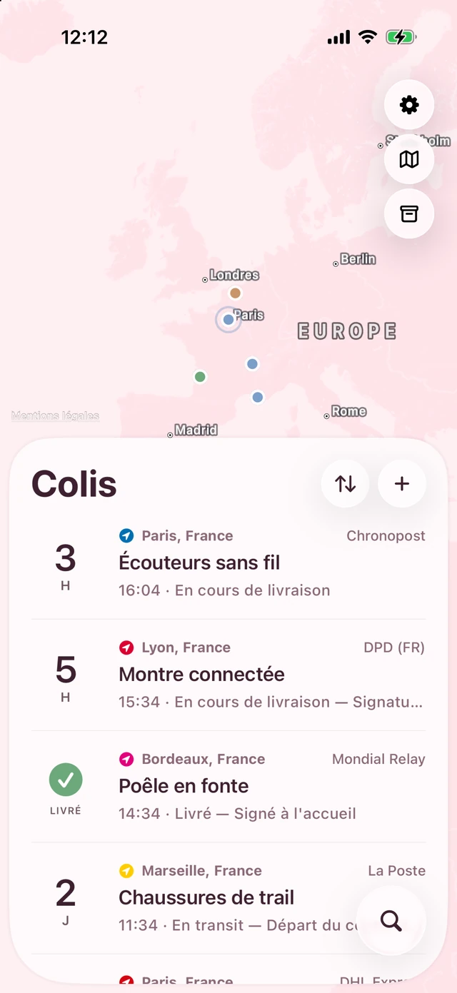 Pallet dans le thème Sakura : carte et liste dans un rose doux