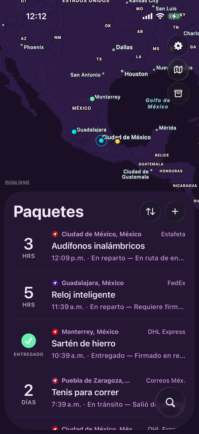 Pallet con el tema Synthwave: mapa morado profundo con marcadores de neón