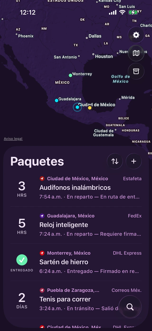Pallet con el tema Synthwave: mapa morado profundo con marcadores de neón