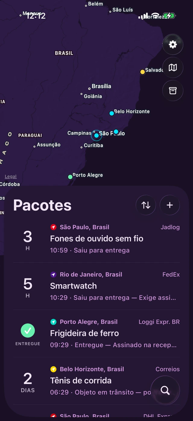 O Pallet no tema Synthwave: mapa roxo profundo com marcadores neon