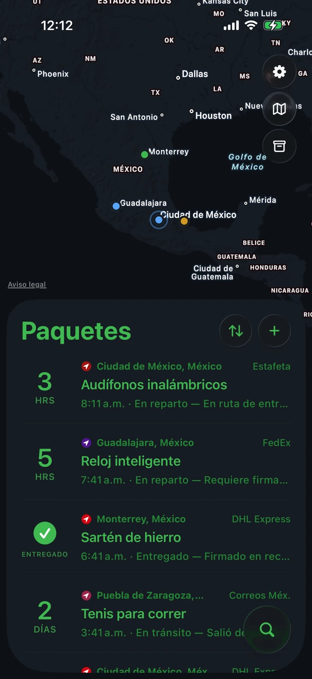 Pallet con el tema Terminal: mapa y lista en verde sobre negro