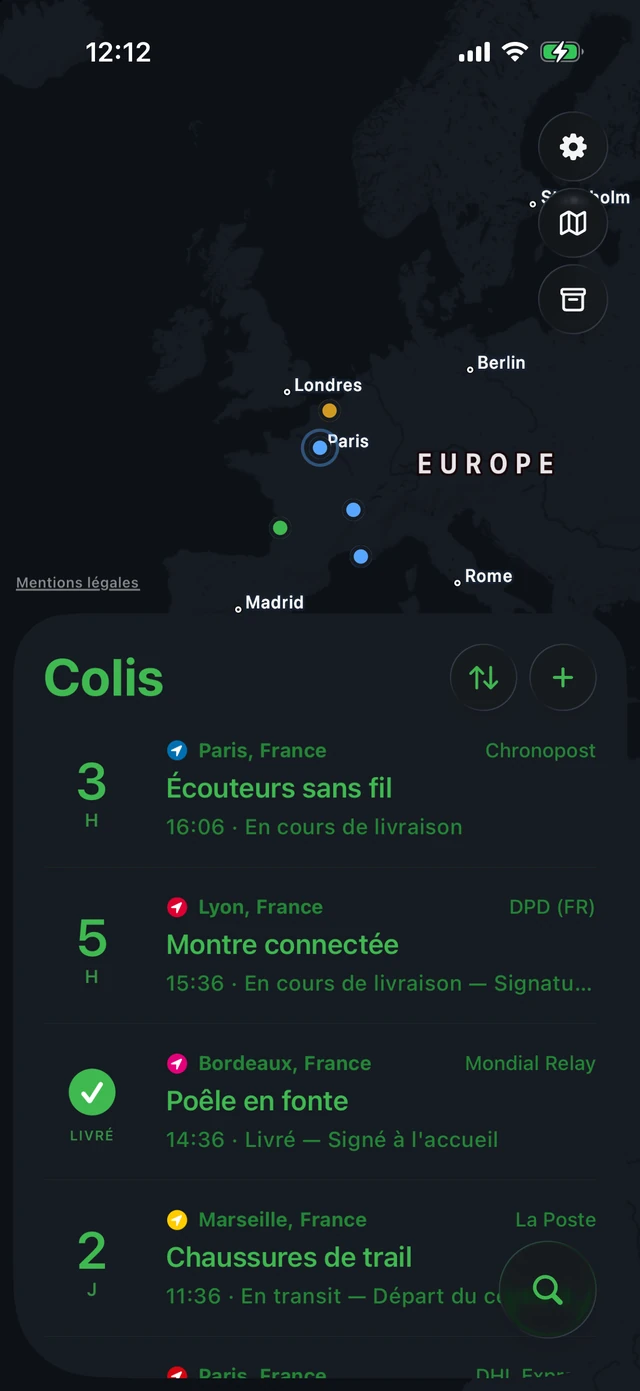 Pallet dans le thème Terminal : carte et liste en vert sur fond noir