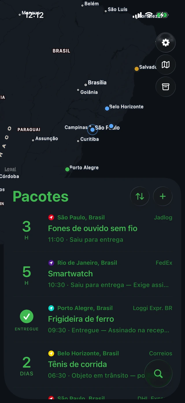 O Pallet no tema Terminal: mapa e lista em verde sobre preto